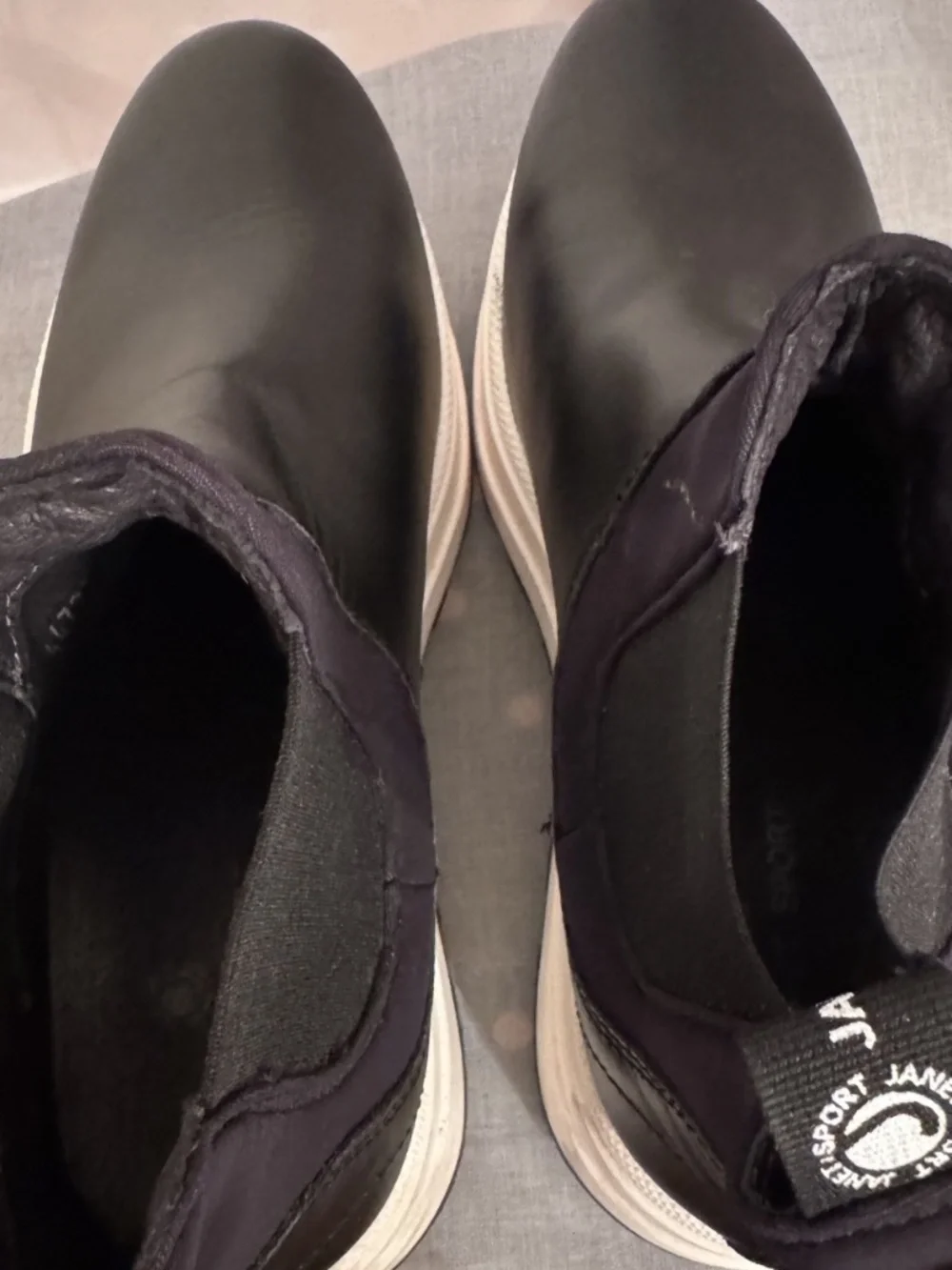 Janet Sport Black Leather Platform Chelsea Ankle Boots Size 37 US 6.5 Italy